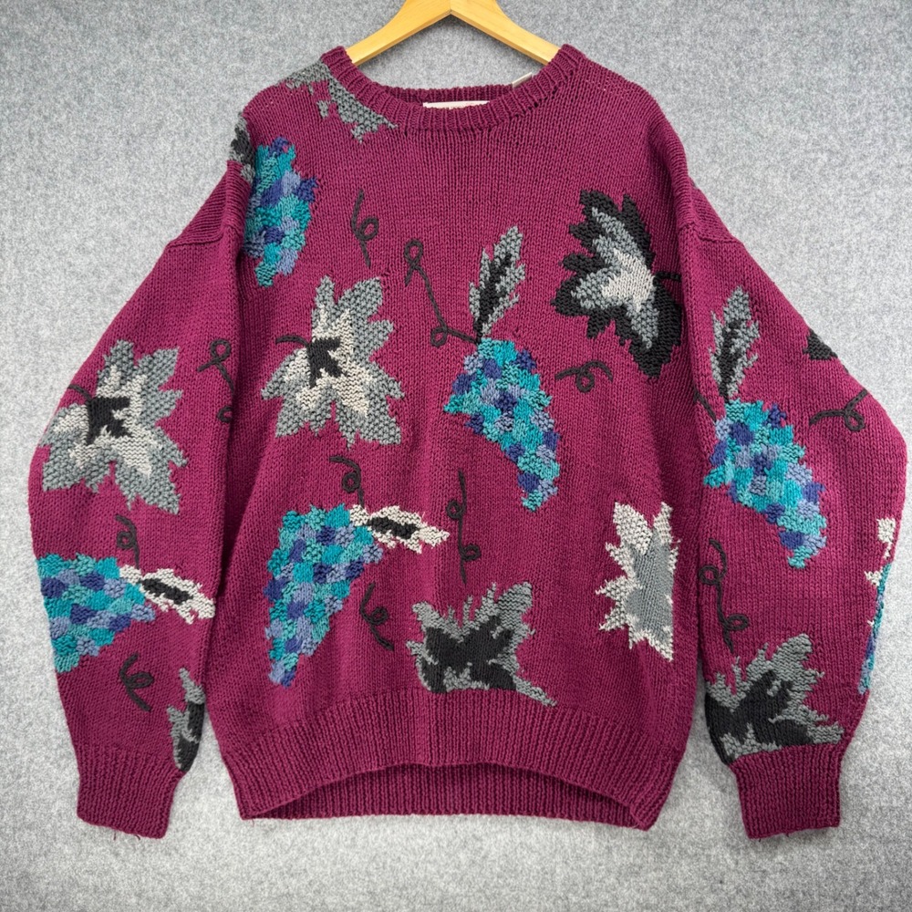 Vintage Northern Isles Sweater Womens L Purple Hand Knit Grape Leaf Ramie Cotton